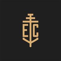 ec eerste logo monogram met pilaar pictogram ontwerp vector