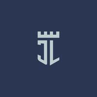 jl logo monogram met vesting kasteel en schild stijl ontwerp vector