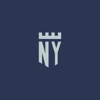 ny logo monogram met vesting kasteel en schild stijl ontwerp vector