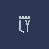 ly logo monogram met vesting kasteel en schild stijl ontwerp vector