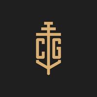 cg eerste logo monogram met pilaar pictogram ontwerp vector