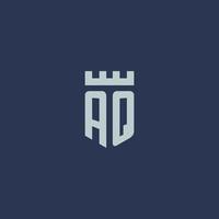 aq logo monogram met vesting kasteel en schild stijl ontwerp vector