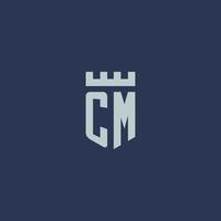 cm logo monogram met vesting kasteel en schild stijl ontwerp vector