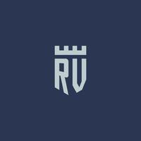 rv logo monogram met vesting kasteel en schild stijl ontwerp vector