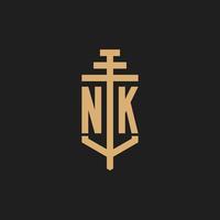 nk eerste logo monogram met pijler pictogram ontwerp vector