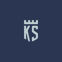 ks logo monogram met vesting kasteel en schild stijl ontwerp vector