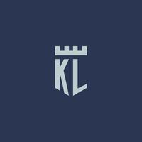 kl logo monogram met vesting kasteel en schild stijl ontwerp vector