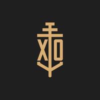 xo eerste logo monogram met pilaar pictogram ontwerp vector