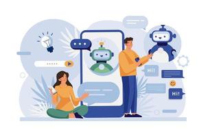 mensen praten met Chatbot robots in smartphone app vector