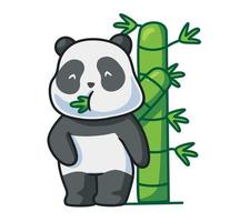 schattig panda aan het eten een bamboe Bij Woud vector