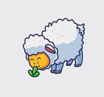 schattig schapen aan het eten gras Aan de grond. geïsoleerd tekenfilm dier natuur illustratie. vlak stijl geschikt voor sticker icoon ontwerp premie logo vector. mascotte karakter vector