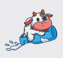 schattig koe rijden fles raket melk. geïsoleerd tekenfilm dier natuur illustratie. vlak stijl geschikt voor sticker icoon ontwerp premie logo vector. mascotte karakter vector