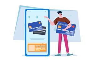 Mens Holding credit kaart illustratie concept Aan wit achtergrond vector