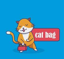 schattig kat Holding een boodschappen doen tas. dier geïsoleerd tekenfilm vlak stijl sticker web ontwerp icoon illustratie premie vector logo mascotte karakter