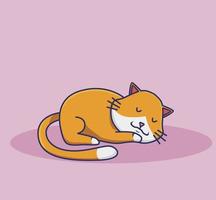 schattig slapen kat Aan de vloer. dier geïsoleerd tekenfilm vlak stijl icoon illustratie premie vector logo sticker mascotte
