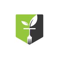 gezond voedsel logo sjabloon. biologisch voedsel logo met vork en blad symbool. vector