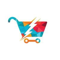 snel boodschappen doen vector logo ontwerp. boodschappen doen kar met flash logo icoon.