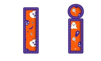 schattig gelukkig halloween ik alfabet hoofdstad klein brief partij doopvont typografie karakter tekenfilm spookachtig verschrikking kleurrijk papier uitknippen type ontwerp viering vector illustratie schedel pompoen knuppel heks hoed