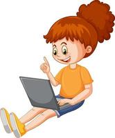een meisje gebruik makend van laptop tekenfilm vector