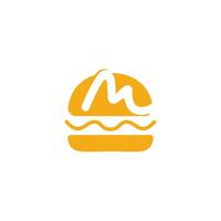 brief m hamburger vector logo ontwerp. hamburger cafe logo.