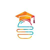 voedsel onderwijs vector logo ontwerp. hamburger en diploma uitreiking pet icoon.