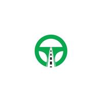 het rijden school- logo ontwerp. stuurinrichting wiel en weg icoon. vector
