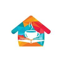 koffie boek met huis vorm vector logo ontwerp. thee boek op te slaan iconisch logo.