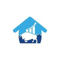 financieel stier met huis vorm logo ontwerp. handel stier grafiek, financiën logo. economie financiën tabel bar bedrijf produktiviteit logo icoon. vector