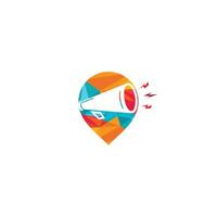 megafoon en pin logo ontwerp. reclame bedrijf of app logo concept. vector