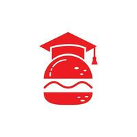 voedsel onderwijs vector logo ontwerp. hamburger en diploma uitreiking pet icoon.