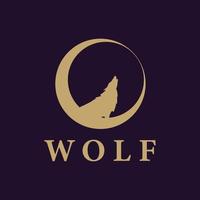 wolf logo illustratie ontwerp. wolf met maan vector