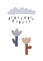 schattig minimalistische poster met gemakkelijk tekening bloemen en regen wolk. vector illustratie geïsoleerd voor afdrukken of groet kaart