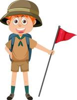 schattig jongen vervelend camping kleding vector