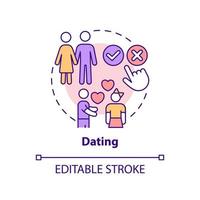 dating concept icoon. peer druk Aan tieners abstract idee dun lijn illustratie. romantisch verhouding gedurende hoog school. geïsoleerd schets tekening. bewerkbare hartinfarct. vector