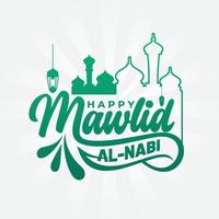 groet tekst van mawlid al nabi belettering ontwerp vector