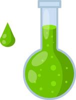 kolf van groen gif. vloeibare fles. medische voorbereiding. glazen voorwerp. druppel toxine. cartoon vlakke afbeelding. alchemistisch item vector