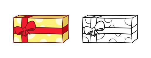 geschenk doos met boog tekenfilm clip art. Kerstmis of verjaardag Cadeau illustratie. gekleurde en schets set. kleur boek bladzijde afdrukbare werkzaamheid werkblad voor kinderen. vector