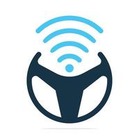 stuurinrichting wiel en Wifi signalen icoon logo ontwerp. vervoer Wifi signalen logo vector ontwerp.