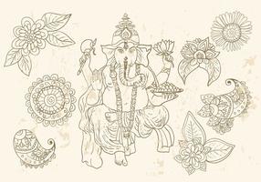 Ganesha En Mehndi Symbolen vector