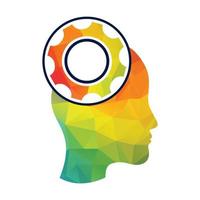 technologie menselijk hoofd logo icoon ontwerp. digitaal vrouw hoofd hersenen vorm met versnellingen idee concept innovatie genie. vector