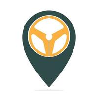 auto roer en kaart wijzer logo combinatie. stuurinrichting wiel en GPS locator symbool vector ontwerp.