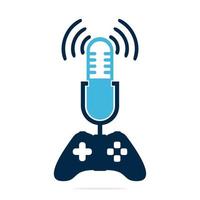 gaming controleur en podcast logo ontwerp sjabloon. bedieningshendel podcast vector concept ontwerp.
