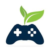 spel en blad logo ontwerp sjabloon. eco gaming logo vector ontwerp.