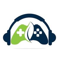 eco gaming controleur en podcast logo ontwerp sjabloon. bedieningshendel podcast vector concept ontwerp.