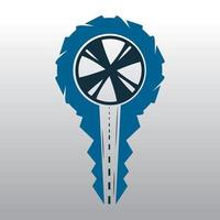 het rijden school- logo ontwerp. auto sleutel met weg en tyer icoon. vector