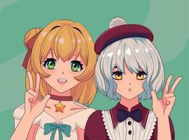twee anime meisjes vector