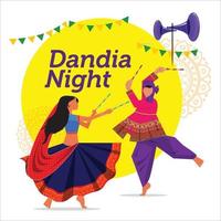 illustratie van paar spelen dandiya in disco dandia nacht banier poster voor navratri dussehra festival van Indië vector