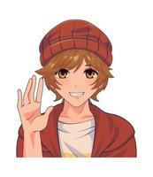 anime jongen golvend hand- vector