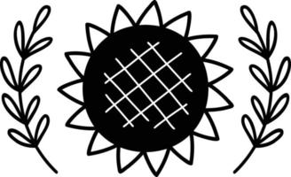 hand- getrokken zonnebloem en bladeren illustratie vector