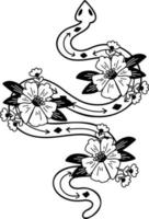 hand- getrokken slangen en bloemen boho stijl illustratie vector